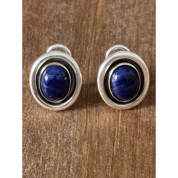 James Avery Retired RARE Sterling Silver And 14k Gold Oval Sodalite Earrings - Picture 2 of 8